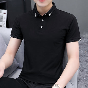 Brand Summer Oversized T Shirt Men  New Turn-Down Collar Short-sleeved T-shirt Casual Solid Color Slim Fit Clothing